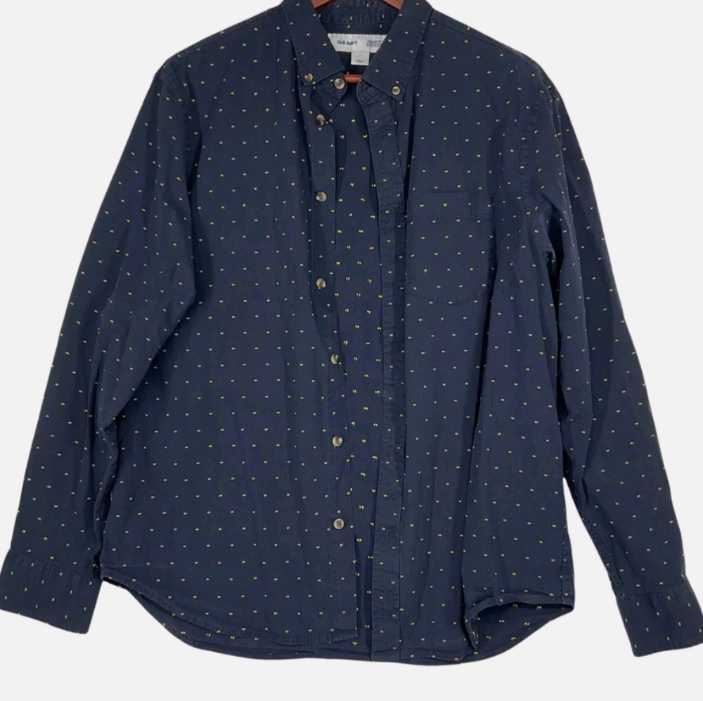 Men's Old Navy button up Long Sleeve blue with yellow shirt